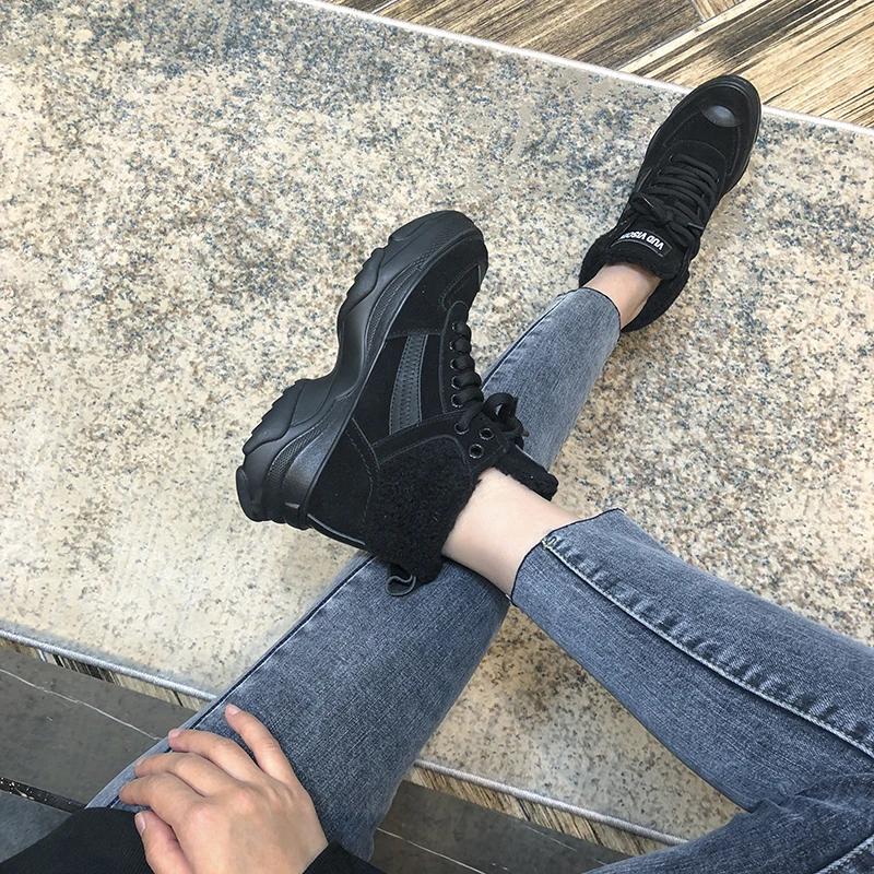 Platform High Top Sneakers Women Genuine leather Female Sneakers Warm Winter Ankle Boots Ladies Women Botas Mujer Sports Sneaker
