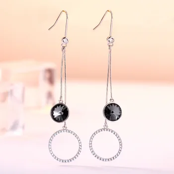 

Long-style tasseled Earrings female S925 silver inlaid 4A stone ring full drill anti-allergic jewelry wholesale