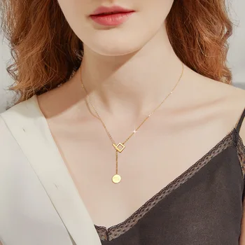 

Simple Versatile Necklace Female Cool Fashion Titanium Steel Plating 18K Gold Necklace round Plate Pendant Lettering Elegant Cho