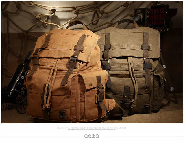 Mochila militar de cuero para hombre, morral de lona estilo coreano Vintage  para senderismo, mochila escolar de lona para niño, bolsa de viaje -  AliExpress