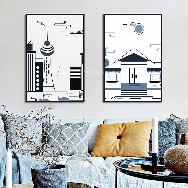 Abstracto Negro Blanco Arquitectonico Geometrico Vector Lienzo