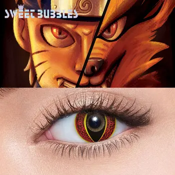 

SweetBubbles Nine Tails Naruto Contact Lenses Anime Cosplay Yellow Red Color Halloween Cat Eye Lens 2pcs/pair