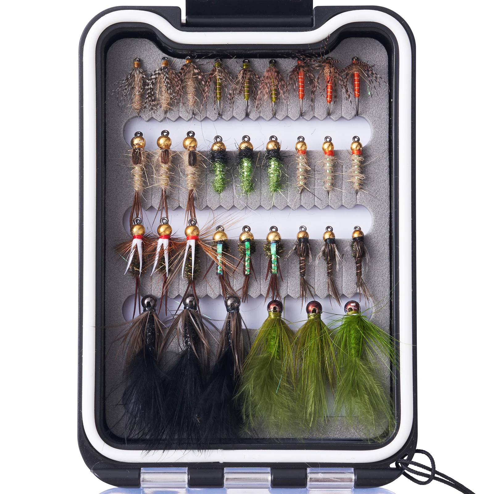 

Bassdash Trout Fly Fishing Flies Barbed Barbless Wet Flies Nymphs Streamers 33Pcs Assortment with Waterproof Fly Box