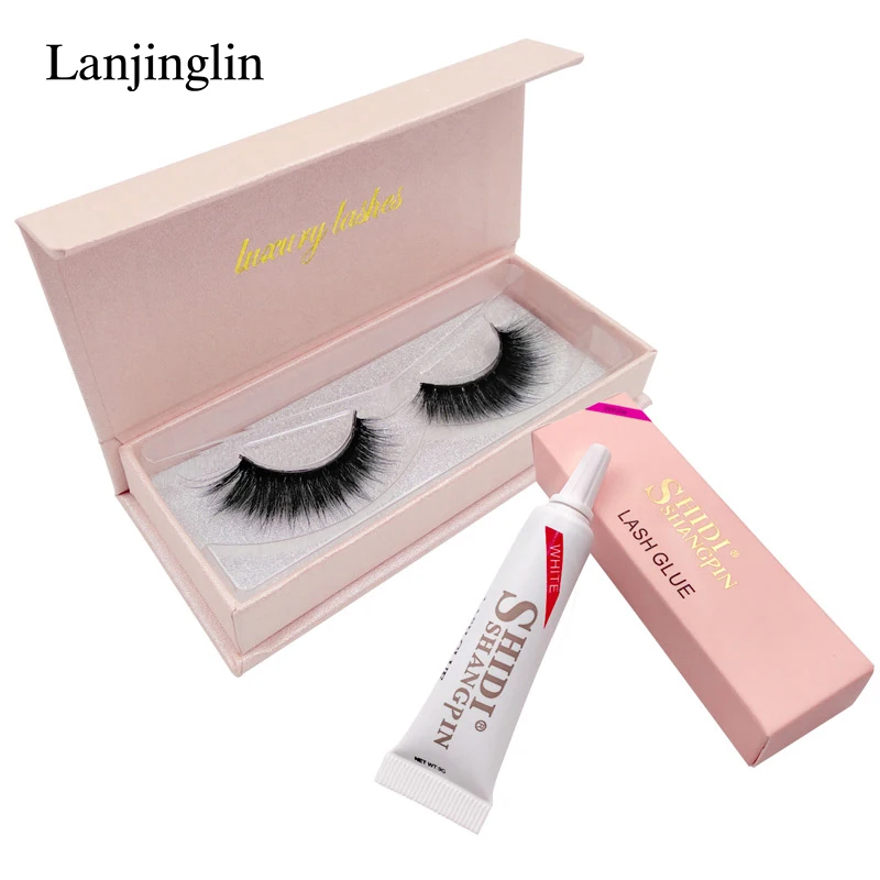 

LANJINGLIN 1 set glue false eyelashes 1 pair mink eyelashes handmade 3d eye lashes 1 pc eyelash glue white black natural lash
