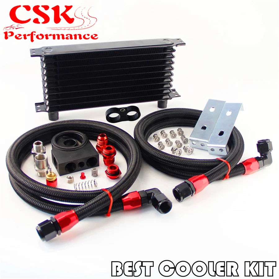 ^Cheap Trust AN10 10 row oil cooler +Thermostatic / Thermostat Sandwich Plate kit Blue / Black