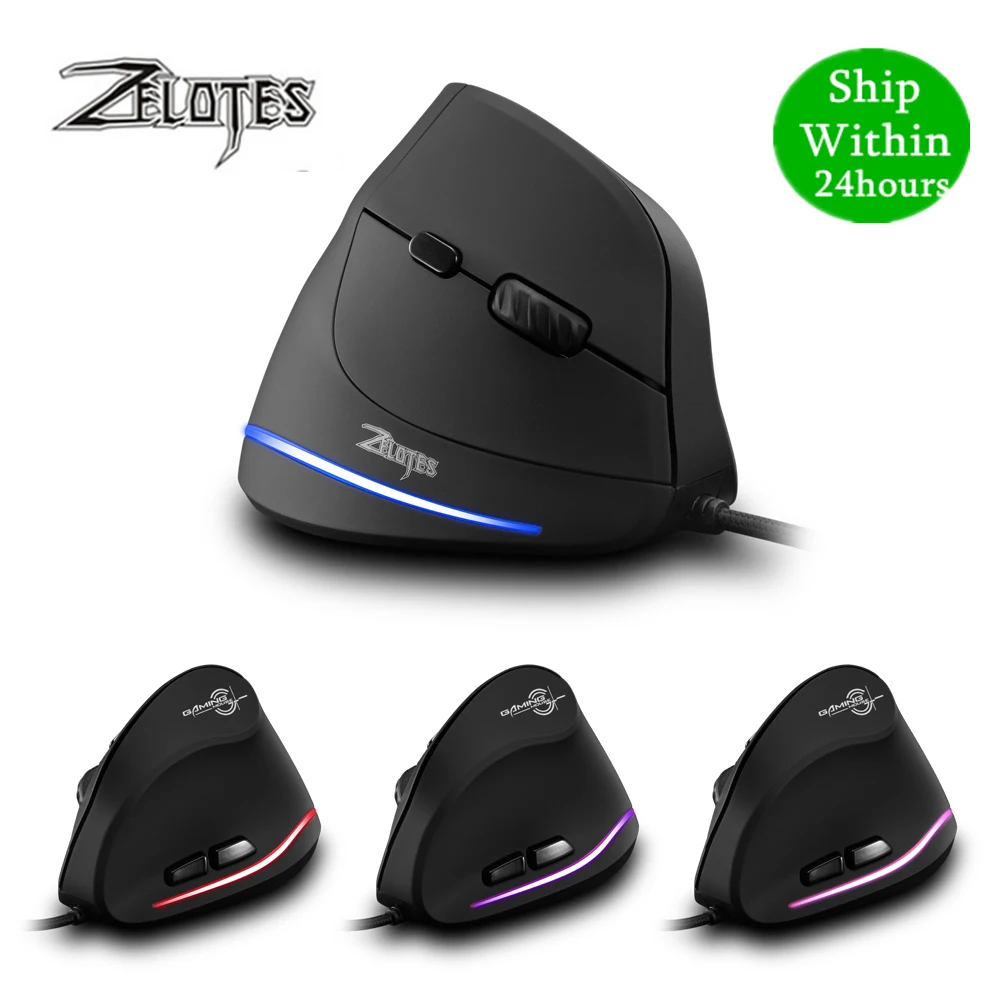 Игровая Вертикальная проводная мышь ZELOTES программируемая USB 6 кнопок оптические