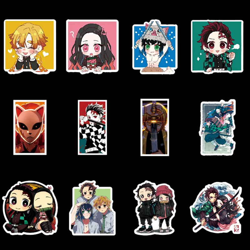 50 шт./компл. демон убийца Kimetsu без Yaiba Стикеры Косплэй реквизит ПВХ Водонепроницаемый DIY гитары автомобиля Tanjirou Nezuko ноутбук Стикеры s