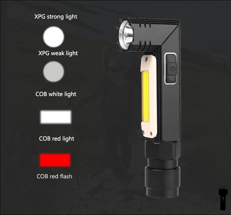 High lume Handfree Tactical Flashlight Dual Fuel 90 Degree Twist Rotary Clip Rechargeable Super Bright 5 Modes LED Torch Outdoor