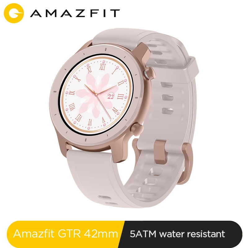 GTR-42mm-pink Глобальная версия, Новые смарт-часы Amazfit GTR 42 мм, 5ATM, умные часы, 12 дней, батарея, gps, управление музыкой, для Xiaomi, Android, IOS - Цвет: GTR-42mm-pink