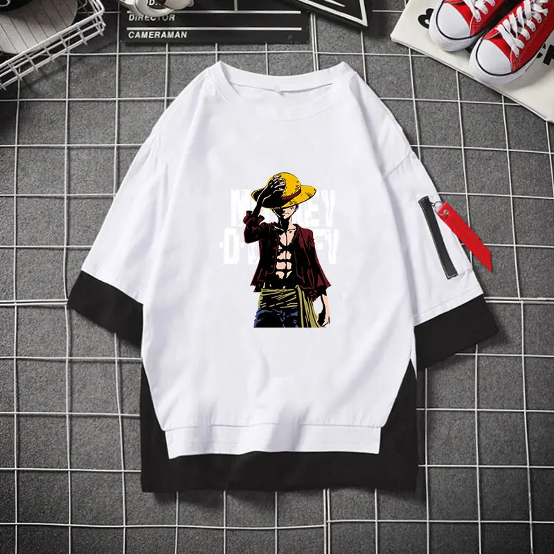 E Модная мужская женская Повседневная футболка Аниме one piece Luffy футболка с коротким рукавом футболки уличная спортивная одежда для косплея - Цвет: E