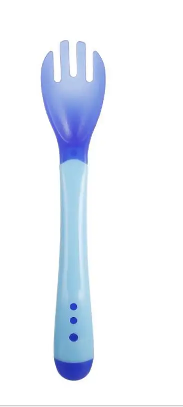 1 PC Blue Forks Набор детской посуды, Детская обучающая посуда для кормления, детская посуда, чувствительная к температурам, ложка+ чашка на присоске, Набор чашек - Цвет: 1 PC Blue Forks