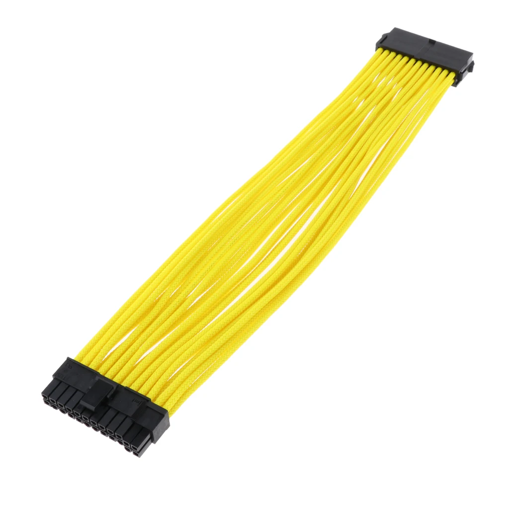 24Pin Power Supply Extension cable ATX PC PSU Male to Female Port M/F Extender 30cm - Sleeved Yellow