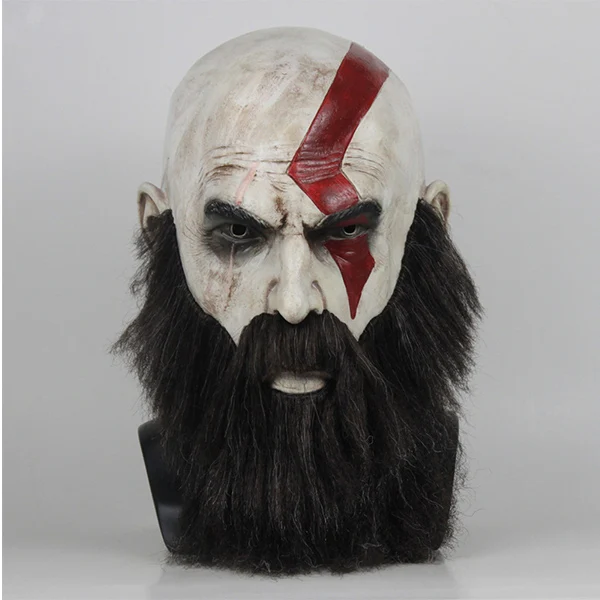 as picture Маска для Хэллоуина God of War 4, латексная маска для косплея, маска для косплея, парик борода, реквизит для Хэллоуина - Цвет: as picture
