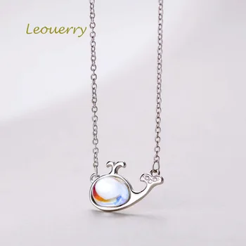 

Leouerry 925 Sterling Silver Gradient Moonstone Whale Necklaces for Women Girls Short Clavicle Chain Silver 925 Necklace Women