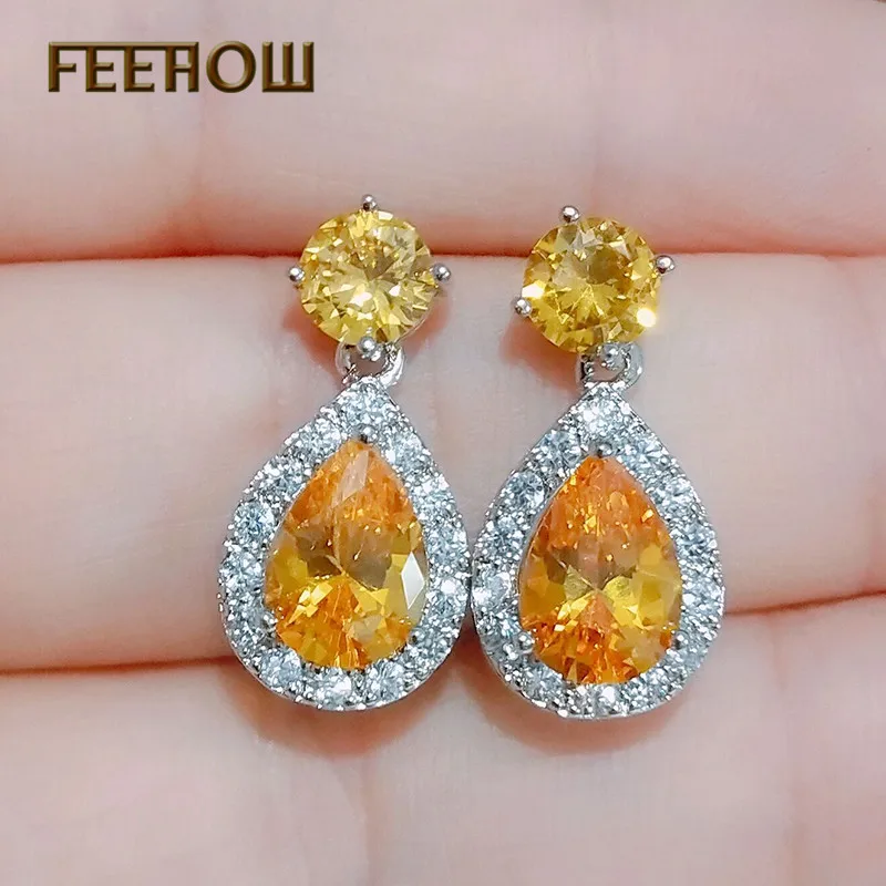 

FEEHOW Fashion Round & Teardrop CZ Zirconia Crystal Rhinestone Style Dangle Earrings For Elegant Women Wedding Jewelry FWEP387