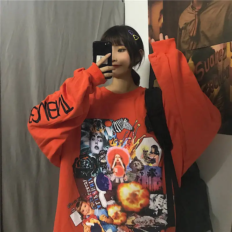 

Japanese Harajuku Anime Kawaii T Shirt Korean Gothic Cartoon Women Long Sleeve Tops Oversized Hip Hop T Shirt Streetwear Males