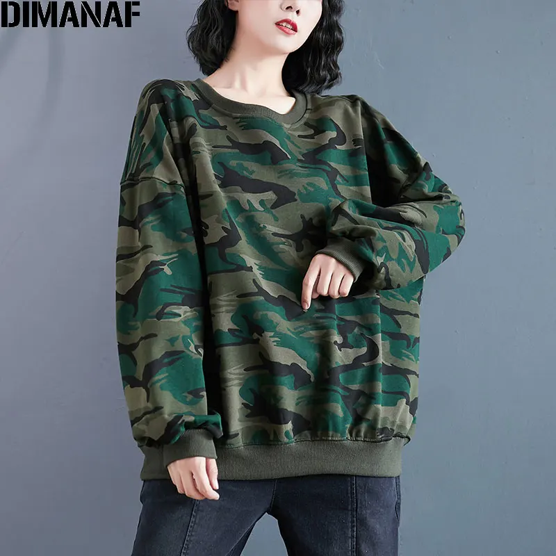 

DIMANAF 2020 Plus Size Women Sweatshirt Autumn Tops Long Sleeve Camouflage Loose Pullover Casual Style Vintage Cotton New Tees