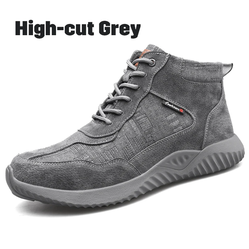 Промышленные рабочие ботинки; защитная обувь со стальным носком; неубиваемая обувь; Мужская дышащая Уличная обувь с защитой от Разбивания и проколов - Цвет: High-cut Grey