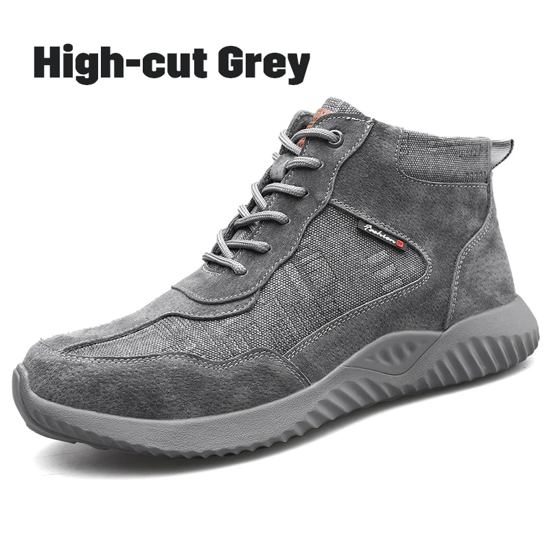 High-cut Grey Промышленные рабочие ботинки; защитная обувь со стальным носком; неубиваемая обувь; Мужская дышащая Уличная обувь с защитой от Разбивания и проколов - Цвет: High-cut Grey