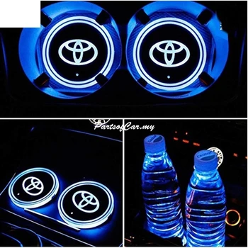 

2pcs USB Light Car Mat Water Coaster Badge Lamp Pad for Toyotas Corolla Yaris Rav4 Avensis Auris Camry C-hr 86 Prius Accessories
