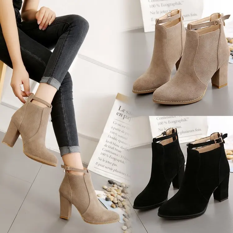 

Tetra Pak L WOMEN'S Ankle Boots 2018 Autumn And Winter New Style Belt Buckle Chunky-Heel Boots Dull Polish Women's Boots