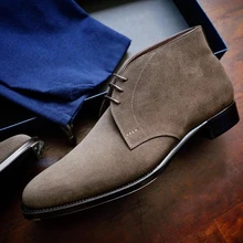

Pure Brown Men Fashion Casual Pointed Toe Faux Suede Lace Up Desert Boots أحذية الرجال мужские сапоги Bottes Pour Hommes AQ503