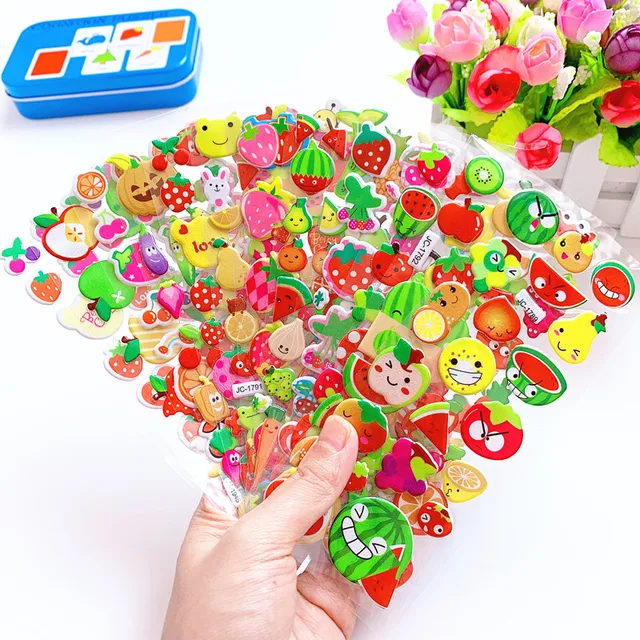 6 Sheets Kids Stickers 3D Puffy Bulk Stickers for Girl Boy Birthday Gift Scrapbooking Fruit Vegetable Cartoon Stickers Toys GYH 2