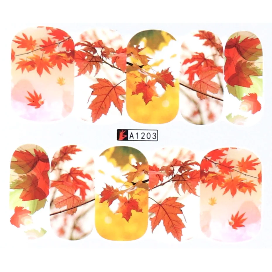 1 лист красочный осенний сезон дерево переводная Вода ногтей искусство стикер Красота красный клен листовая Наклейка украшения для ногтей JIA1201-1212 - Цвет: A1203