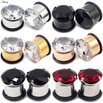 

Alisouy 2pc Punk Stainless Steel Crystal Zircon Ear Tunnels Plug Screw Fit Ear Flesh Gauge Ear Expanders Piercing Body Jewelry