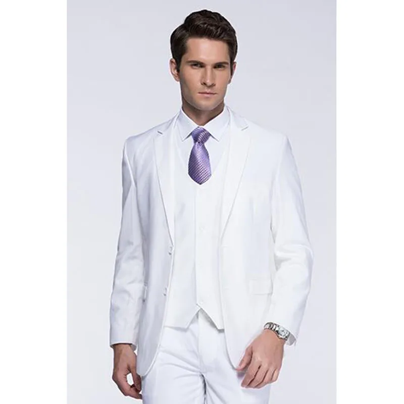 

New Groomsmen Shawl Lapel Groom mens suit Tuxedos White Men Suits Wedding Best Slim Fit Man Blazer (Jacket+Pants+Vest)