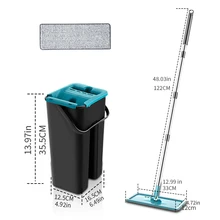 Mop With Bucket Wringer Set Hands Free Flat Floor Mop 6 Washable Microfiber Pads Included Wet Dry Use Home Floor Cleaning System