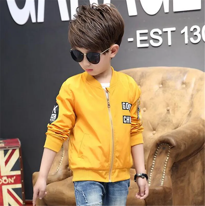 Weoneit/весенне-осенние куртки для мальчиков; пальто; куртка-бомбер; ветровка для мальчиков желтого и синего цвета; детская куртка с буквенным принтом