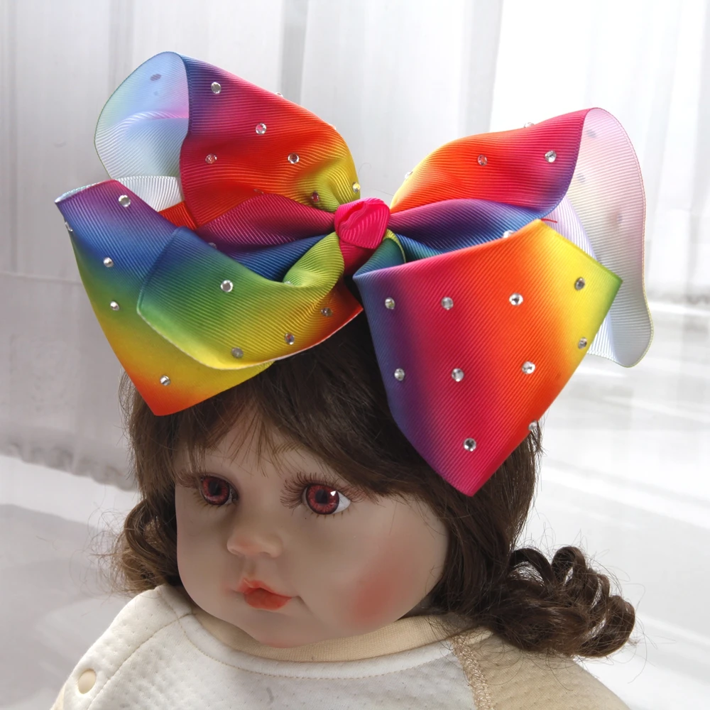 8inch large bows hair clips for Baby Girls Kids Soft Bows Rhinestone Knot Hair Bands Baby Hair Accessories Children Headwear new children s sequins sandals sweet bow rhinestone princess shoes fashion non slip flat kids soft bottom sandals girls shoes