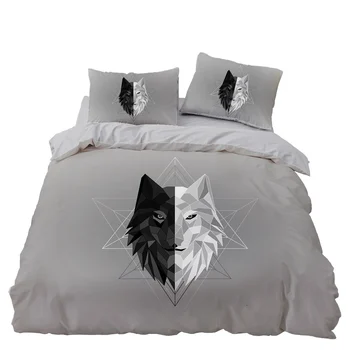 

Black Silver Wolf Animal Bedroom Decor Bedspread Grey Bed Bags Microfiber Hypoallergenic Zipper 1PC Duvet Cover Pillowcase