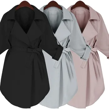

womens hot sale autumn winter big code Loose coat Lapel Medium length fund lady Windbreaker