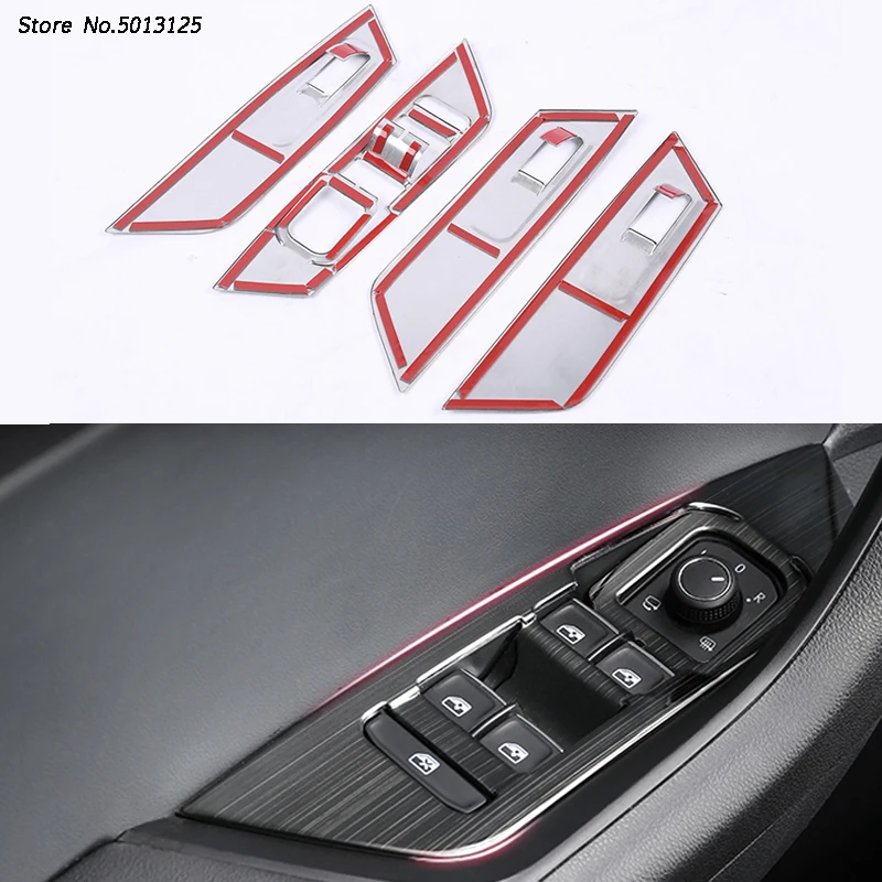 

Car Door Window Lift Switch Button Inside Door Handle Frame Trim Cover For Skoda Kodiaq 2017 2018 2019 Car Accessories