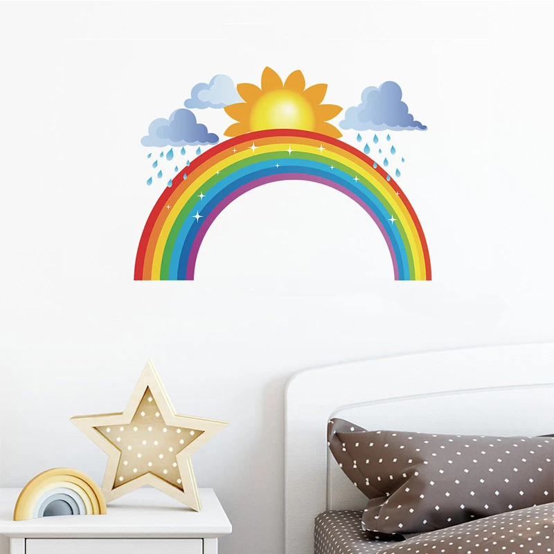 Радужные облака дождь Солнце Наклейка на стену домашнее украшение для детской