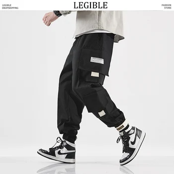 

LEGIBLE 2020 Cargo Pants Men Multi-pocket Mens Pants Elastic Waist Harem Pant Hip Hop Casual Loose Ankle-Length Pants