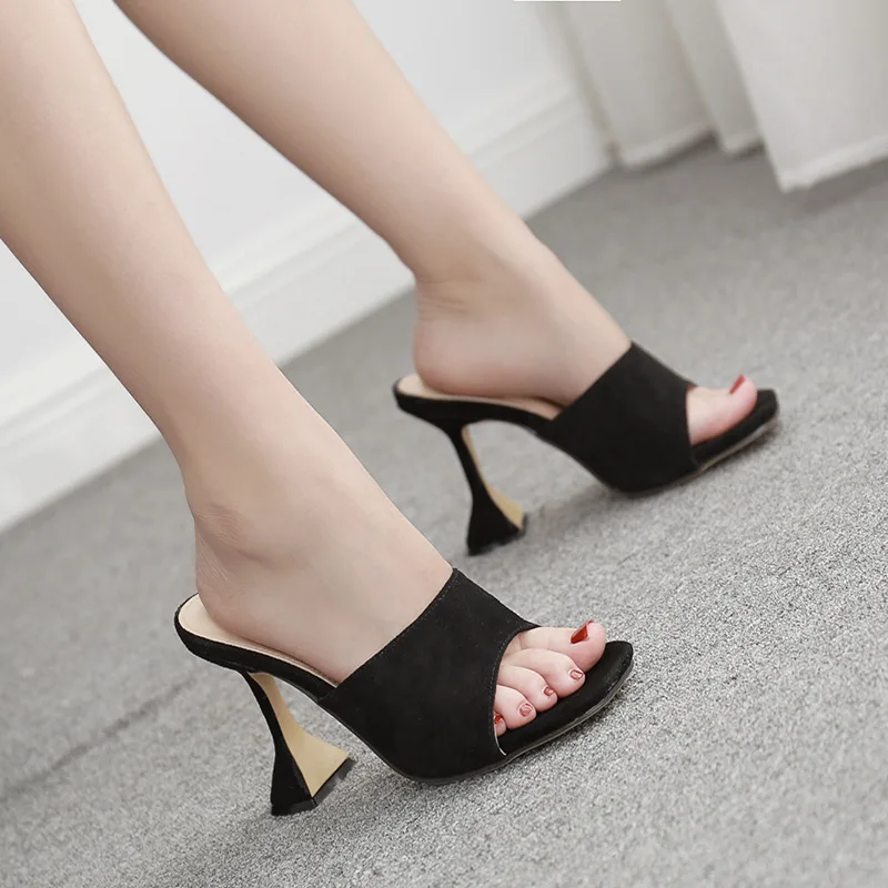 

Eilyken Size 35-42 Woman Summer Square head Serpentine slippers Sandals Fashion Wine Glass Mules High Heels 9.5cm Slipper Shoes