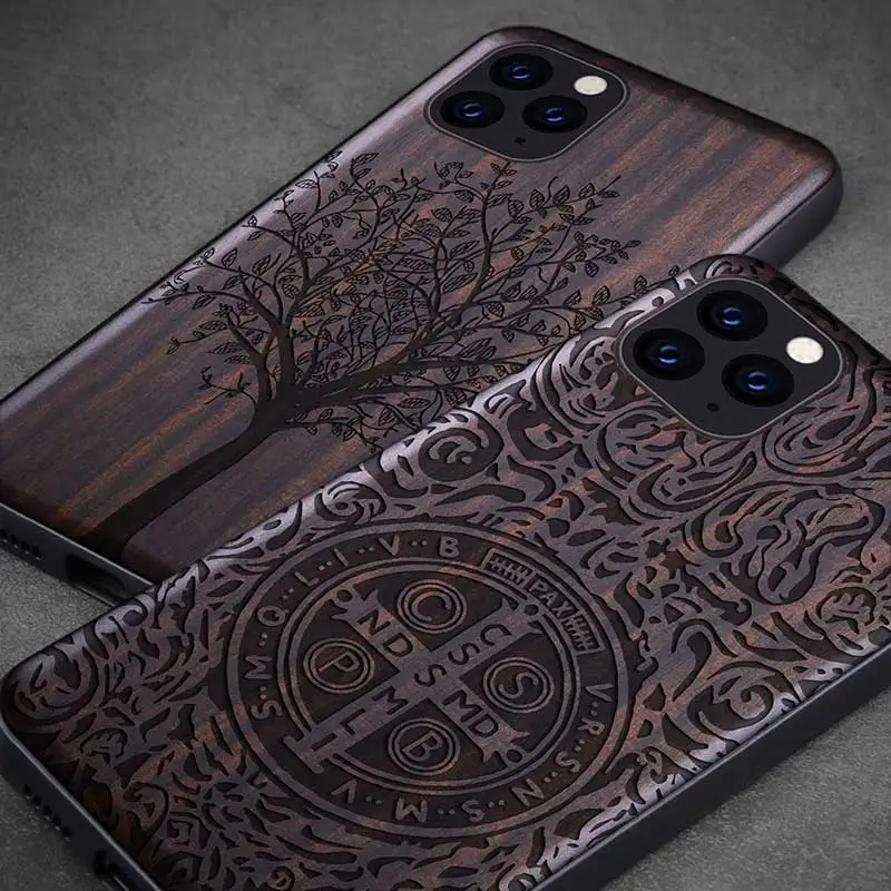 Новый чехол для iPhone 11 Pro черный из черного дерева 2019 резной деревянный бампера ТПУ