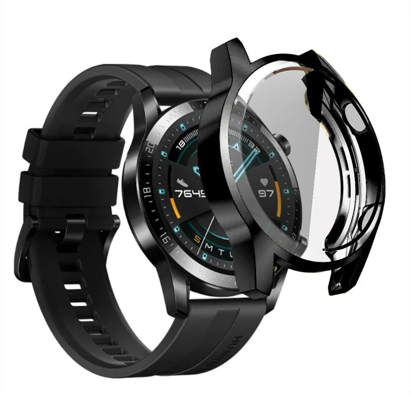 Защитный чехол для huawei watch GT 2 46 мм, защитный чехол из мягкого ТПУ на весь экран HD для Gt 2, чехол для часов, аксессуары для часов - Цвет: Black