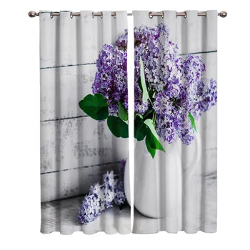 

Flowers Purple Branch Wood Curtains For Kids Boy Girl Bedroom Living Room Cortinas Custom Drape Kitchen Window Curtains