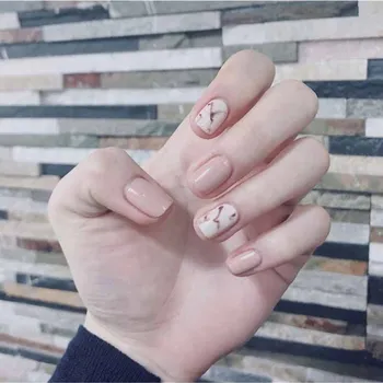 

1Sheet Ins kids fake nails Stickers Wearable nails stick ons Smudged Nail Polish Sticker Short Round Full Cover sticker nail art