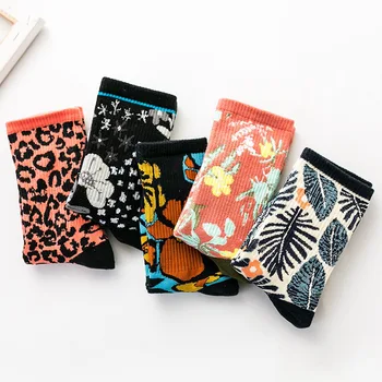 

Women Fashion Flowers Patterned Cotton Socks Female Original Leopard Print Casual Couples Socks Joker Sweat Absorption Sox