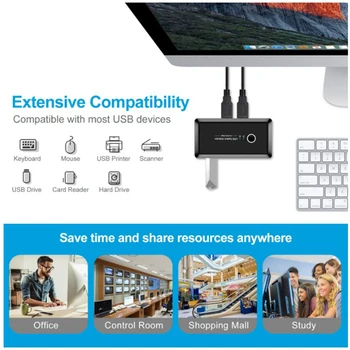 

USB KVM Switch Box USB 3.0 computer switcher 2 Port PCs Sharing 4 Devices for Keyboard Mouse Printer Monitor with 2 Cables