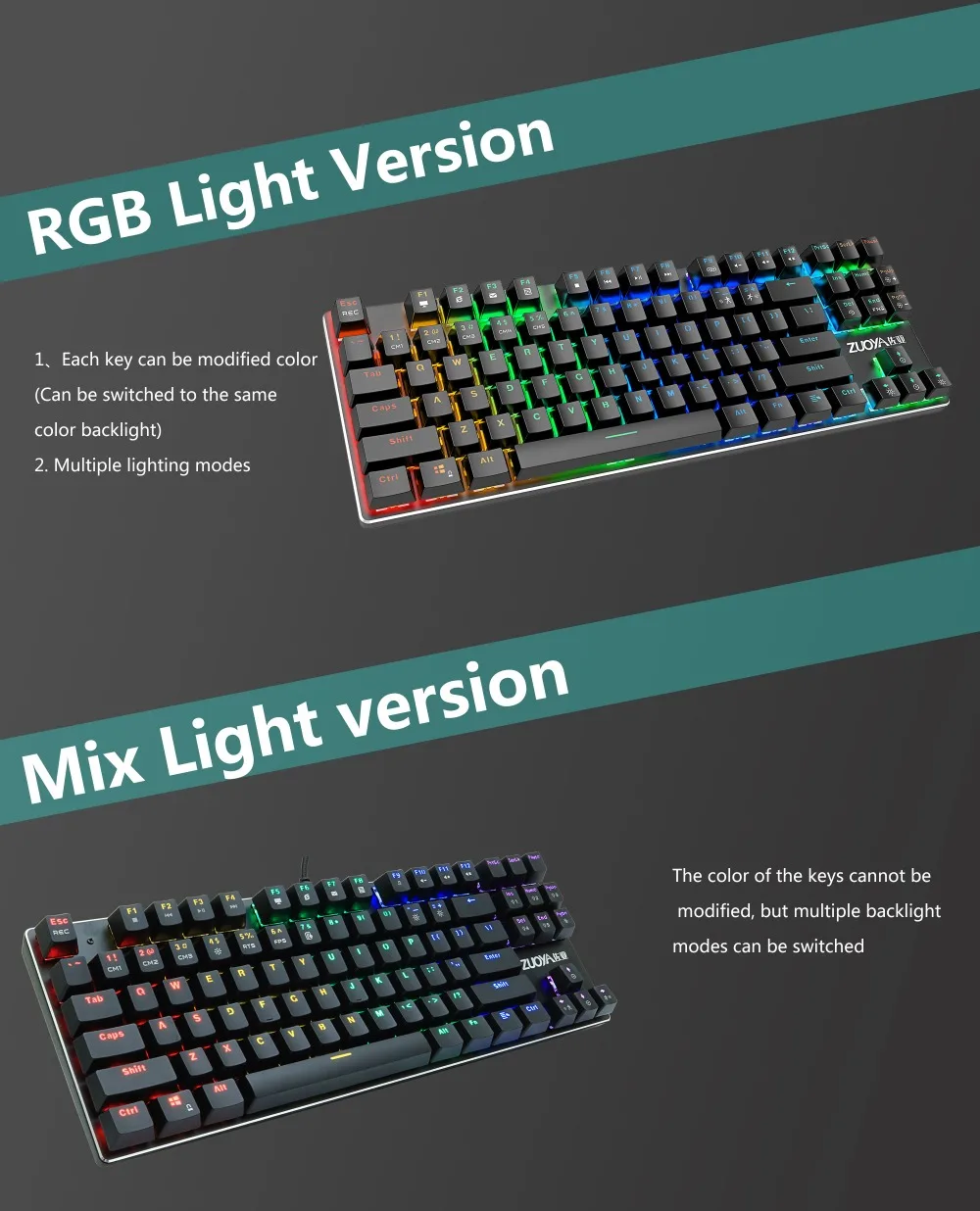 ZUOYA RGB/Mix светильник игровая механическая клавиатура USB Проводная русская/английская раскладка анти-ореолы красный переключатель клавиатура для PC Gamer