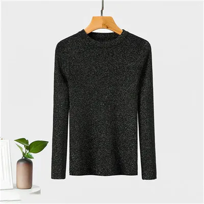 GCAROL женский яркий трикотажный свитер с круглым вырезом, эластичный тонкий короткий вязаный пуловер осень-зима, офисный джемпер, визуально вязанные Топы - Цвет: Black
