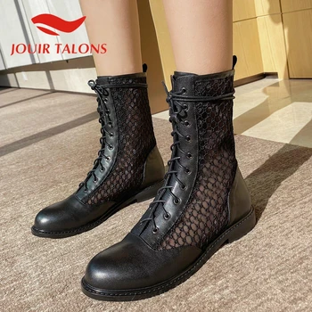 

JOUIR TALONS 2020 New Arrivals Genuine Leather Women Shoes Round Toe Square Heels cross-tied Pumps Spring/Autumn Women Boots