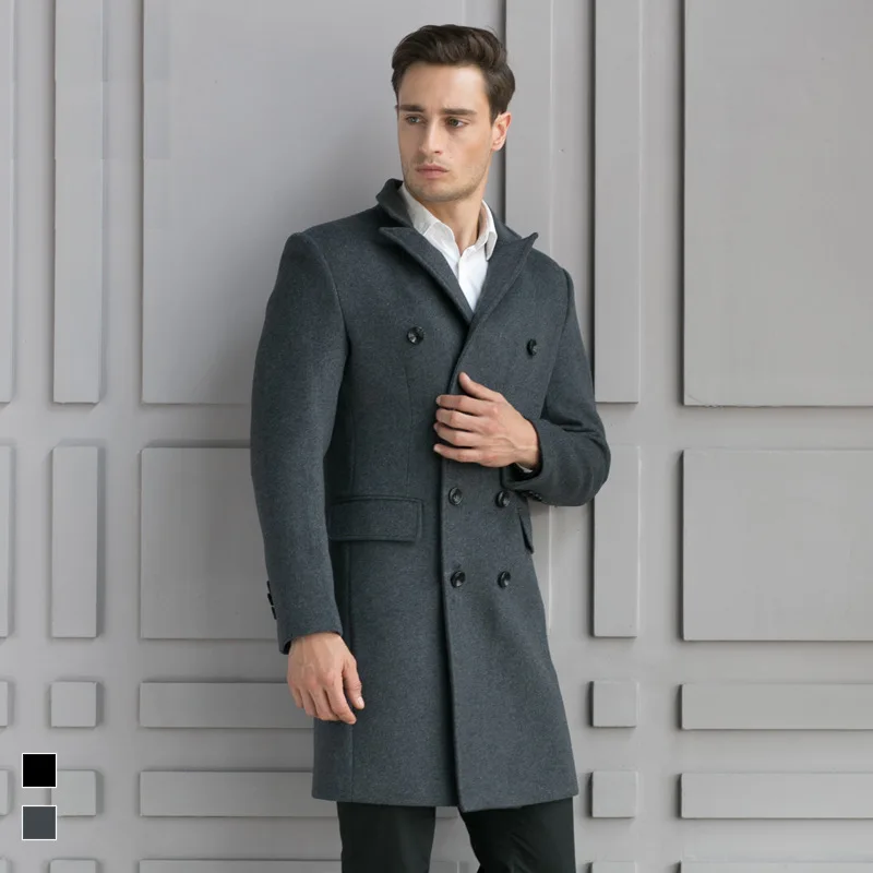 SHAN BAO brand clothing men's slim long wool coat 2020 autumn and winter double-breasted business casual coat black gray red SHAN BAO brand clothing men's slim long wool coat 2020 autumn and winter double-breasted business casual coat black gray red