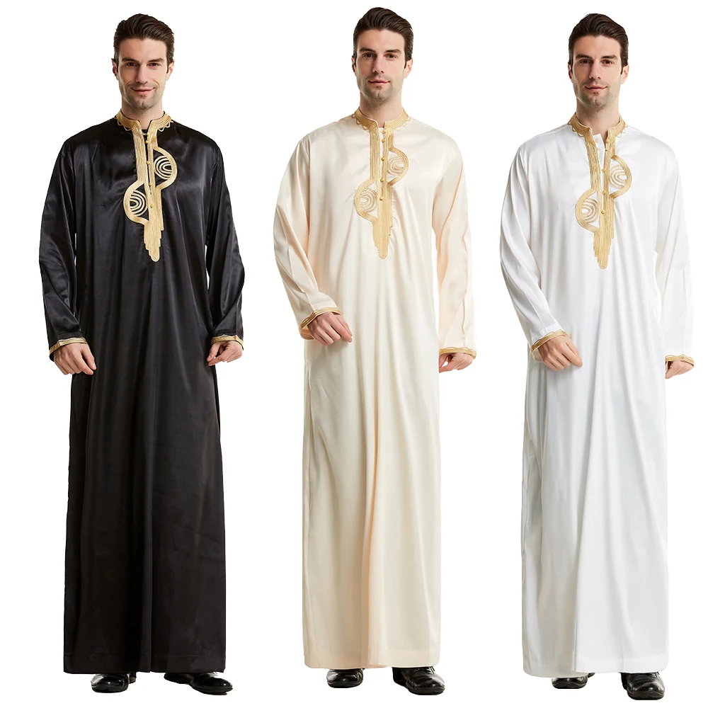 

Men Dishdasha Muslim Long Sleeve Dress Daffah Thobe Jubba Saudi Arab Thoub Kaftan Islamic Clothing Robes Abaya Dubai Middle East